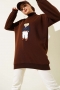 Ayıcıklı Üç İplik Sweatshirt Kahve 55631179