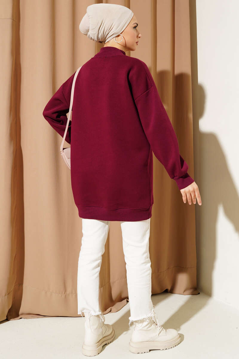 Ayıcıklı Üç İplik Sweatshirt Bordo 55631179