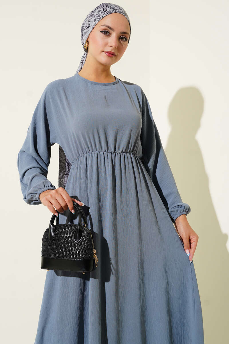 Bel Lastikli Ayrobin Basic Elbise Kayrak Grisi 85902453