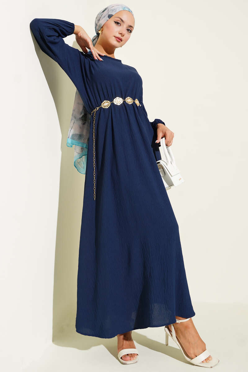 Bel Lastikli Ayrobin Basic Elbise Lacivert 85902453