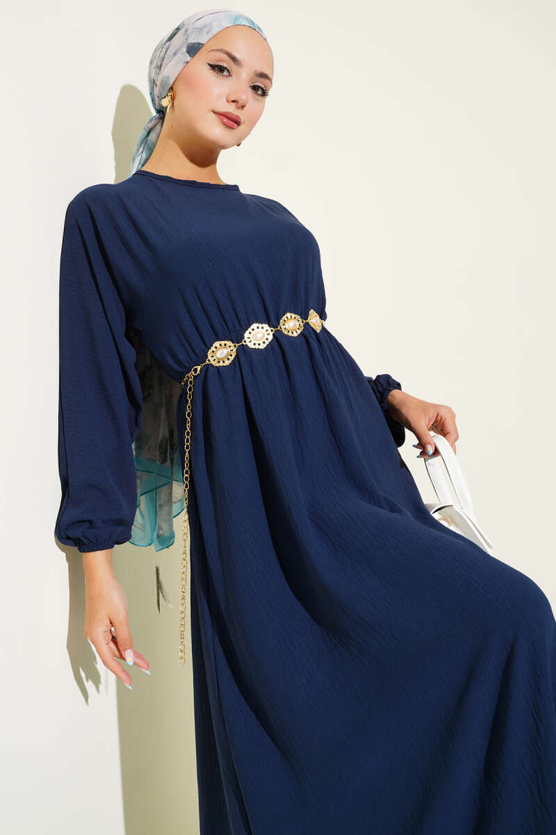 Bel Lastikli Ayrobin Basic Elbise Lacivert 85902453