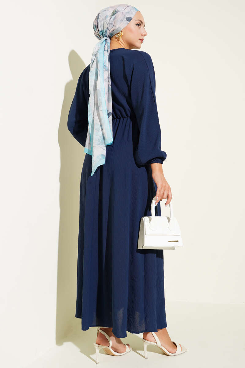 Bel Lastikli Ayrobin Basic Elbise Lacivert 85902453