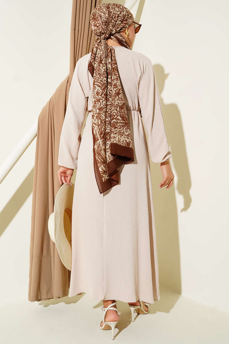 Bel Lastikli Ayrobin Basic Elbise Bej 85902453