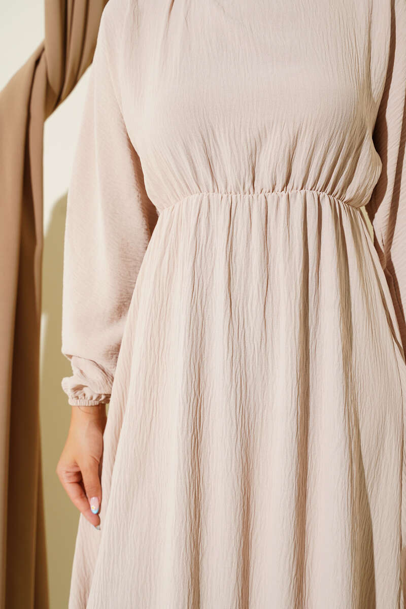 Bel Lastikli Ayrobin Basic Elbise Bej 85902453