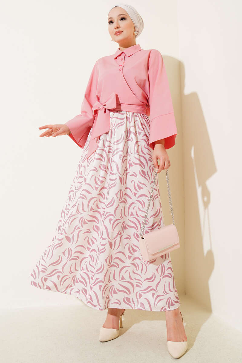 Yandan Bağlamalı Etekli İkili Takım Pudra 93641709