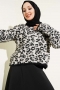 Leopar Desen Triko Kazak Ekru 01246061