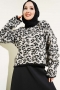 Leopar Desen Triko Kazak Ekru 01246061