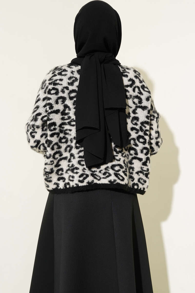 Leopar Desen Triko Kazak Ekru 01246061