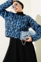 Leopar Desen Triko Kazak Mavi 01246061