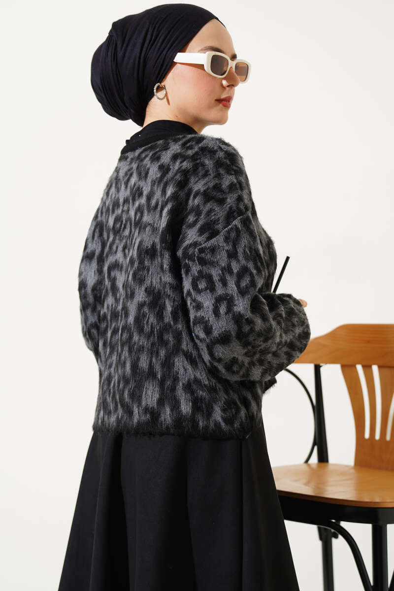 Leopar Desen Triko Kazak Füme 01246061