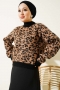 Leopar Desen Triko Kazak Latte 01246061