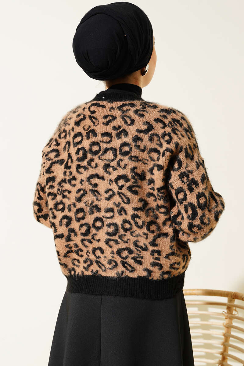 Leopar Desen Triko Kazak Latte 01246061