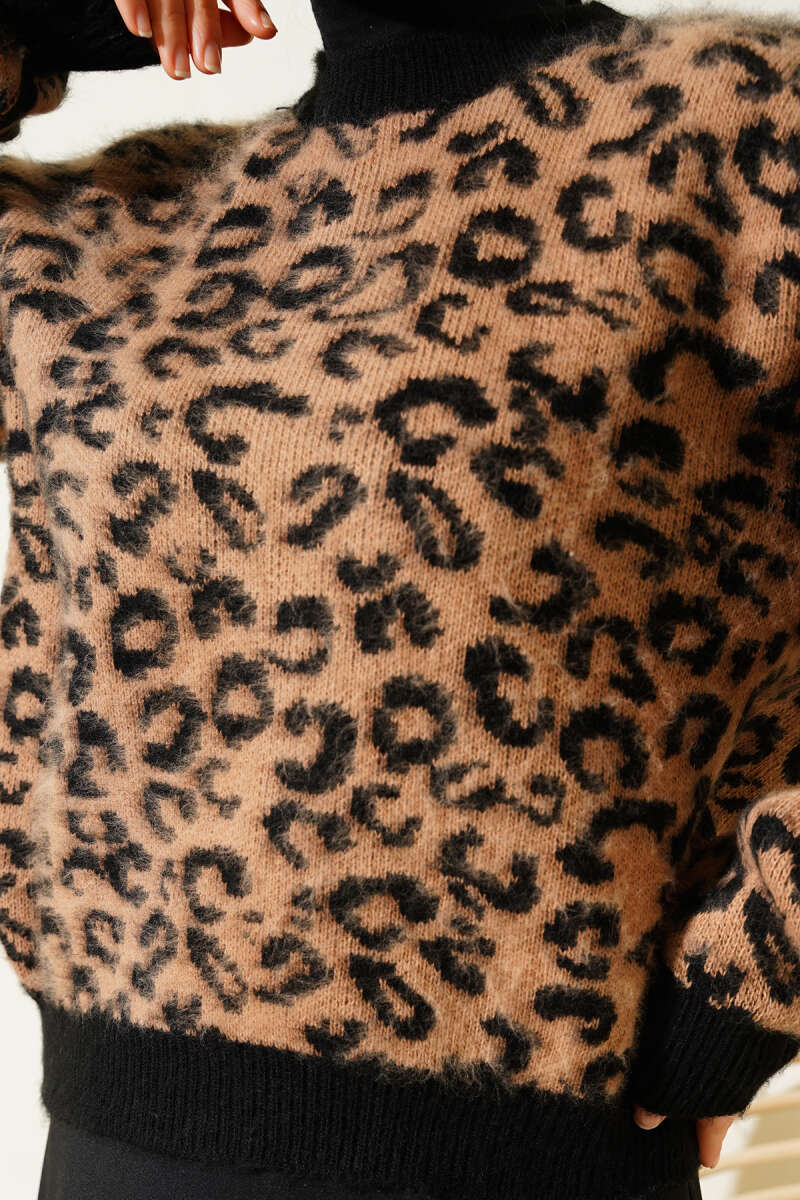 Leopar Desen Triko Kazak Latte 01246061