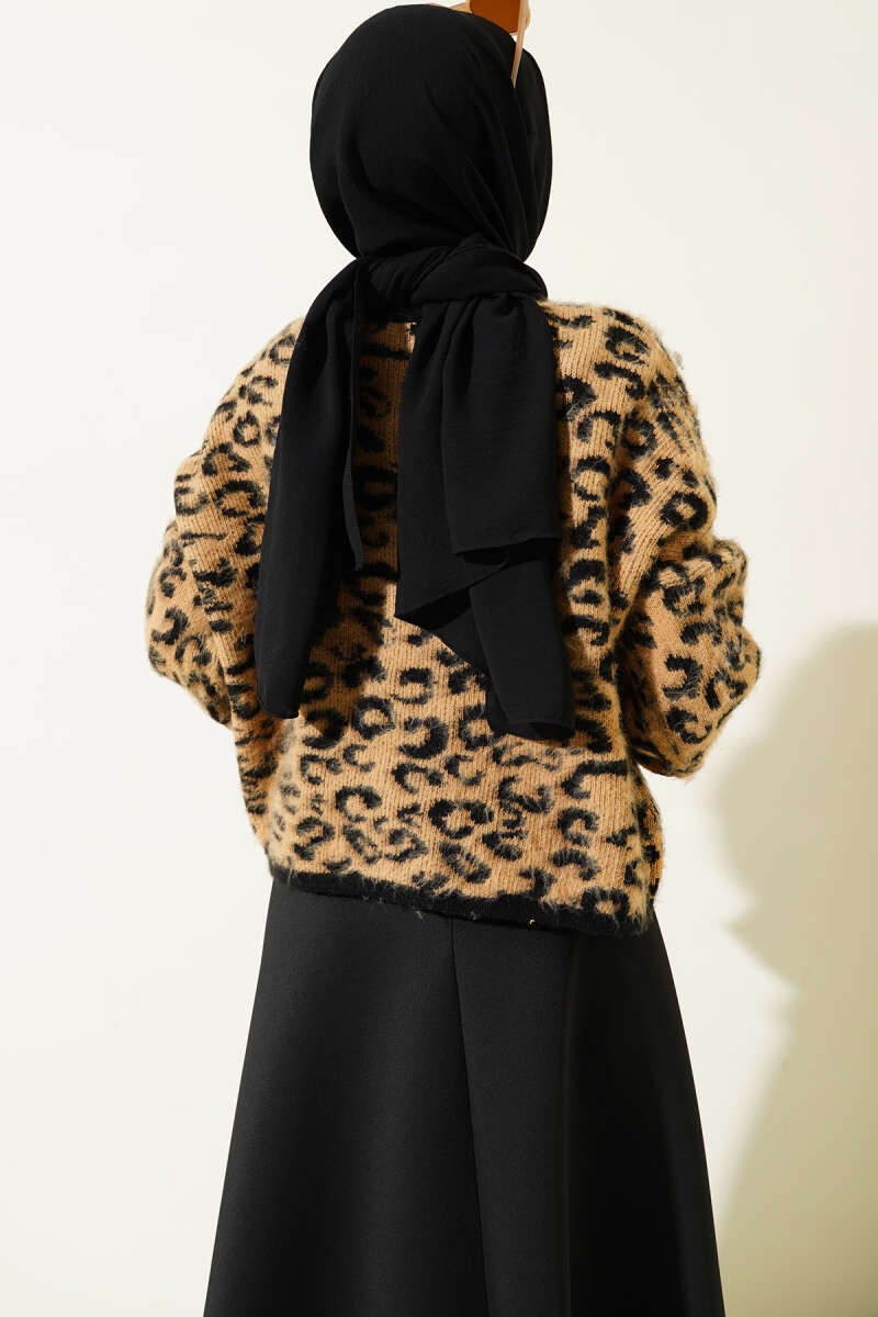 Leopar Desen Triko Kazak Camel 01246061