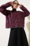 Leopar Desen Triko Kazak Bordo Füme 01246061