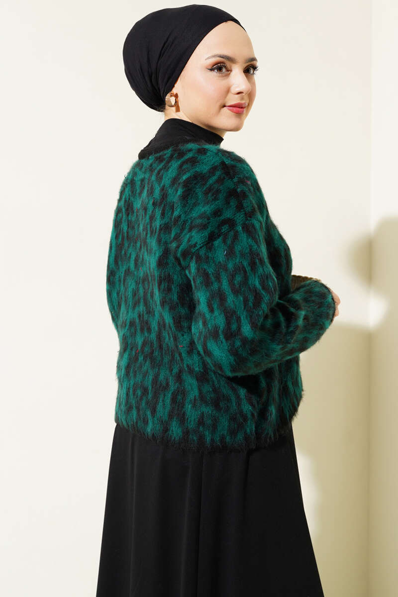 Leopar Desen Triko Kazak Zümrüt 01246061