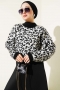 Leopar Desen Triko Kazak Beyaz 01246061