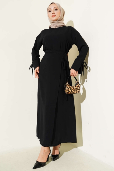 Kolu İp Detaylı Etekli İkili Takım Siyah 93174864