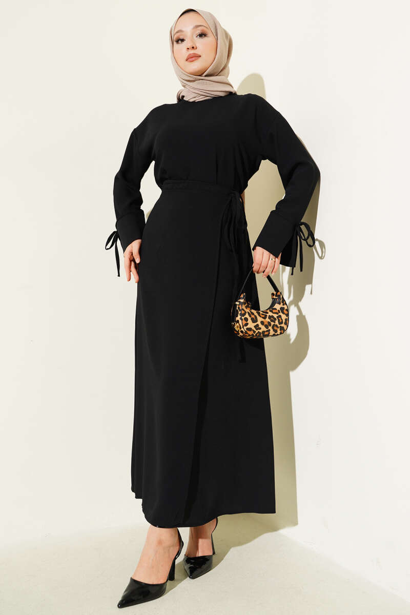 Kolu İp Detaylı Etekli İkili Takım Siyah 93174864