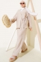 Yandan İp Bağcıklı Kimono İkili Takım Bej 04747581