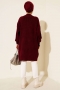 Asimetrik Kabartma Çizgili Triko Tunik Bordo 17363244