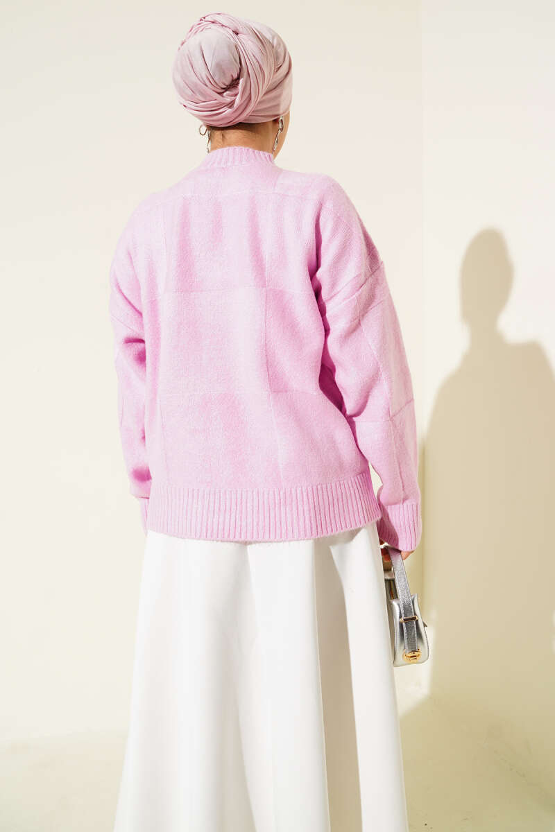 Kare Desenli Triko Kazak Pembe 80236918