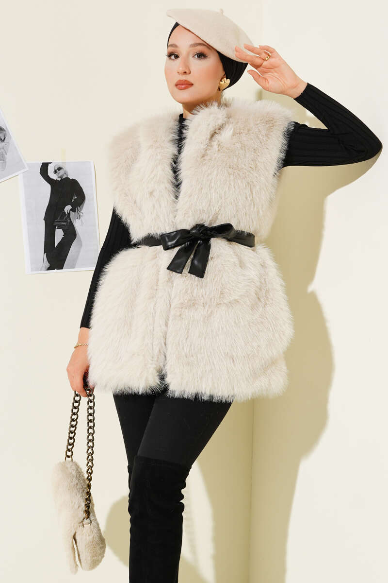 Lolita Peluş Kuşaklı Yelek Taş 57706637