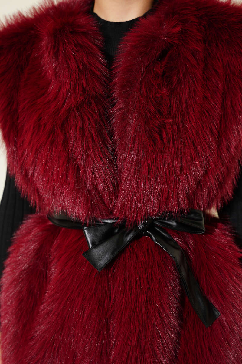 Lolita Peluş Kuşaklı Yelek Bordo 57706637