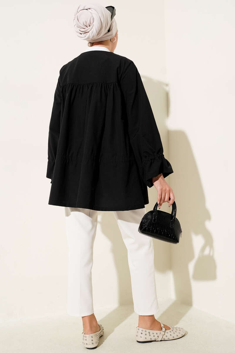 Tünelli Büzgülü Kimono Siyah 57276631
