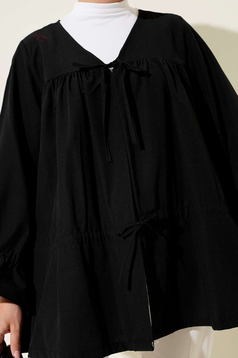 Tünelli Büzgülü Kimono Siyah 57276631