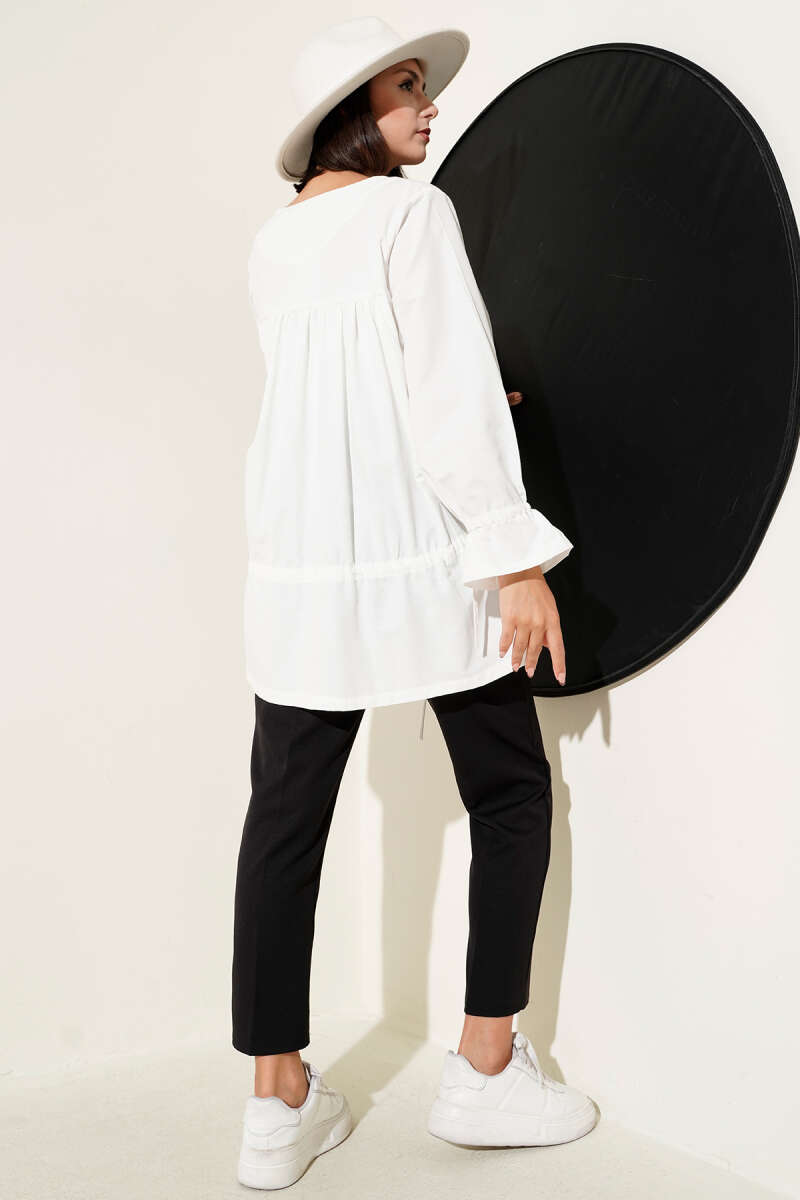 Tünelli Büzgülü Kimono Beyaz 57276631