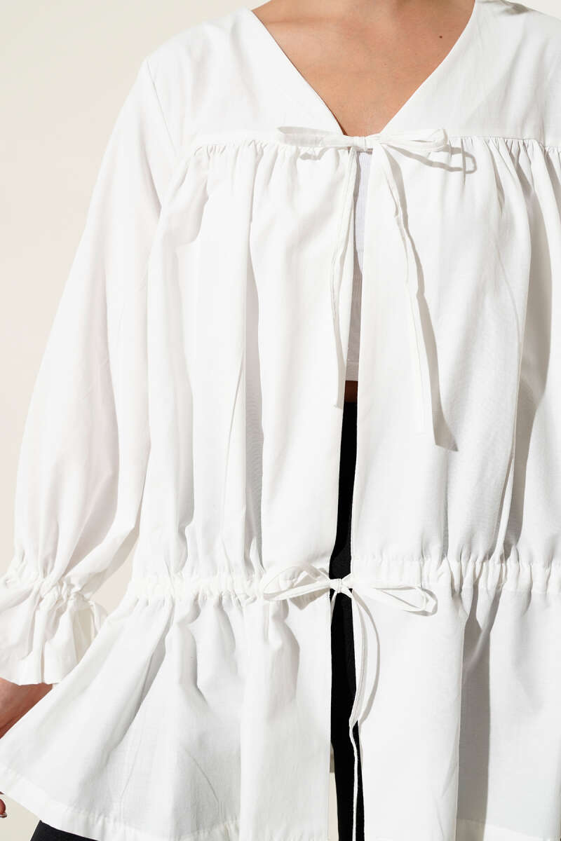 Tünelli Büzgülü Kimono Beyaz 57276631
