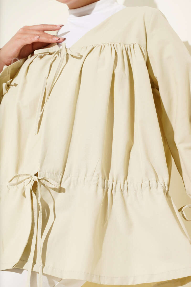 Tünelli Büzgülü Kimono Bej 57276631