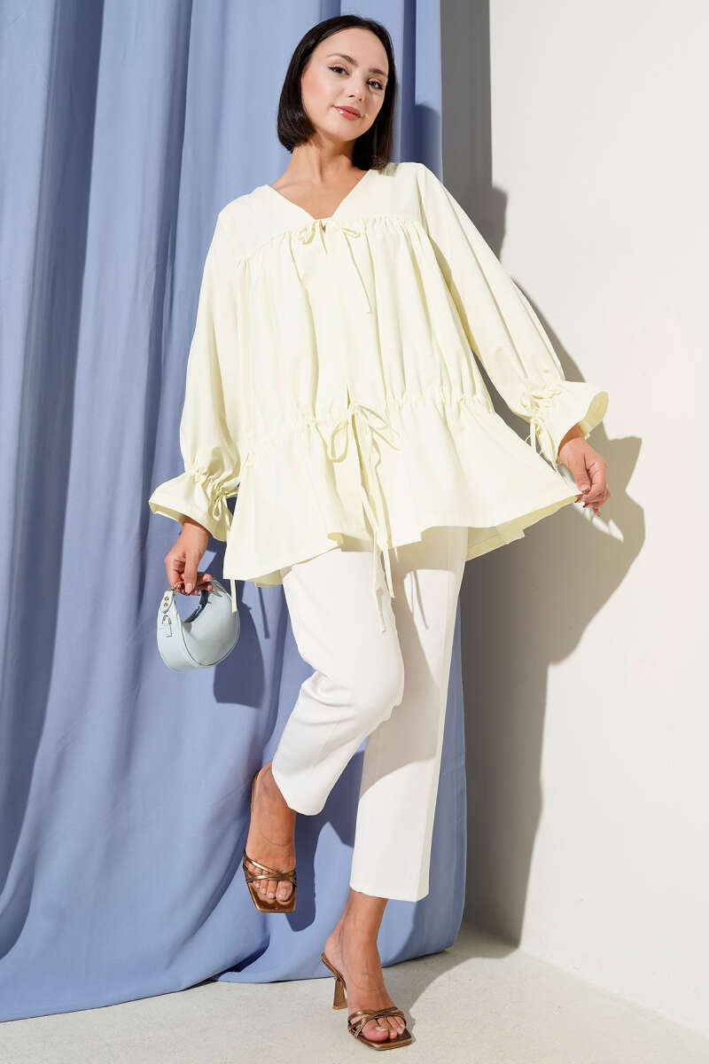 Tünelli Büzgülü Kimono Sarı 57276631