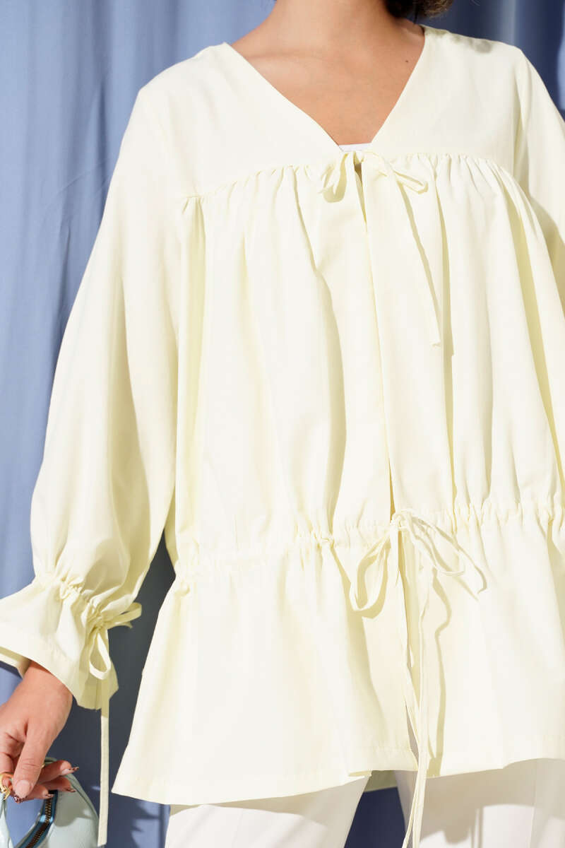 Tünelli Büzgülü Kimono Sarı 57276631