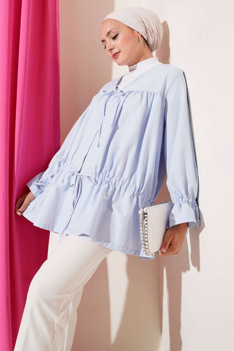 Tünelli Büzgülü Kimono Mavi 57276631