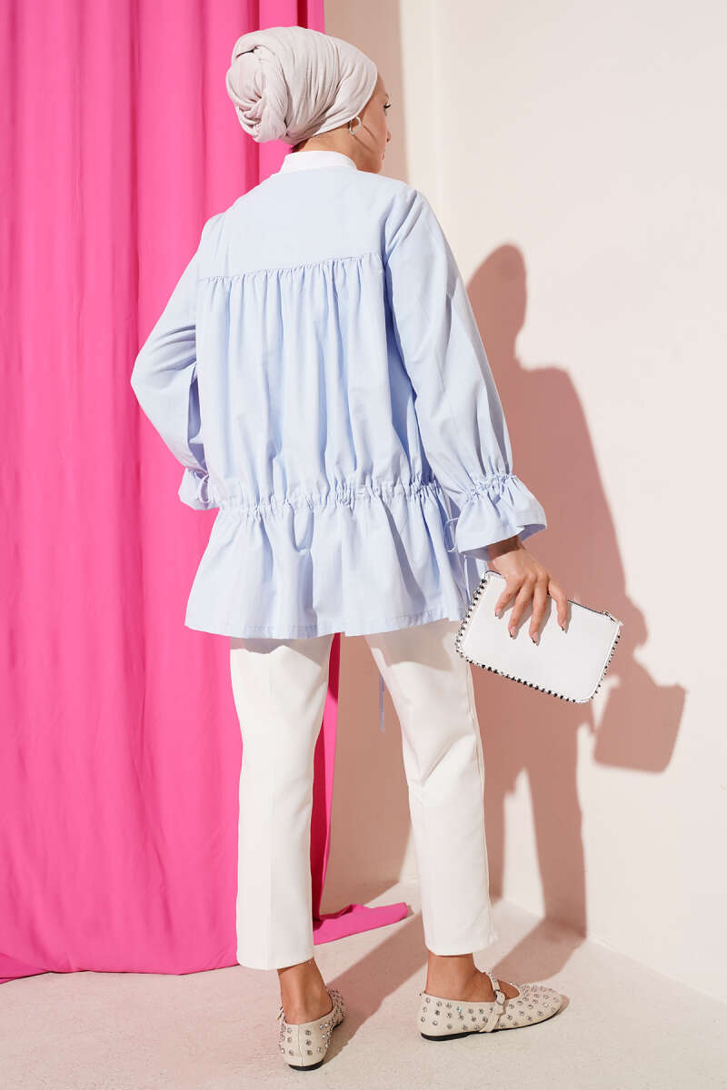 Tünelli Büzgülü Kimono Mavi 57276631