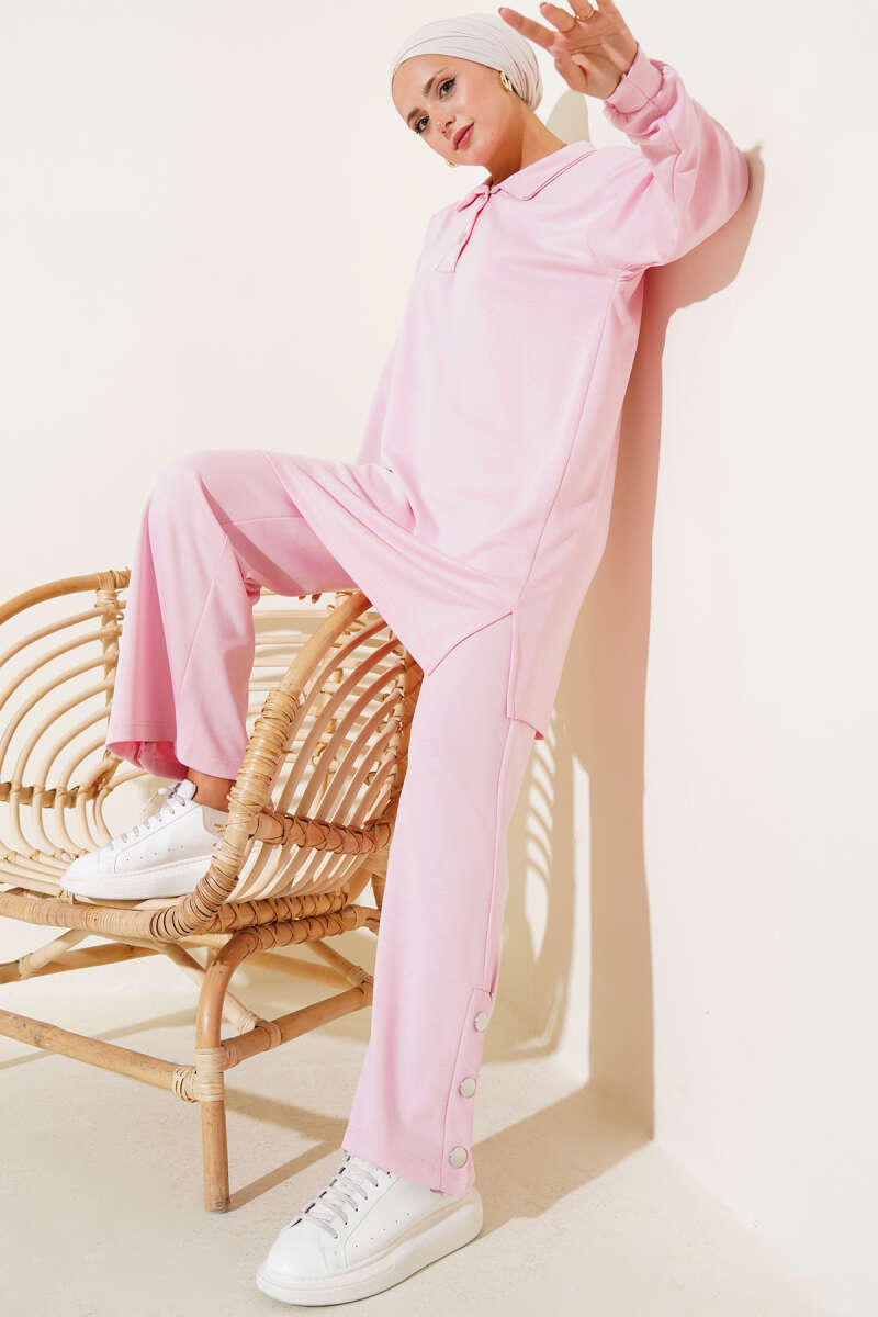 Çıtçıtlı Gömlek Yaka İkili Takım Pembe 62811852