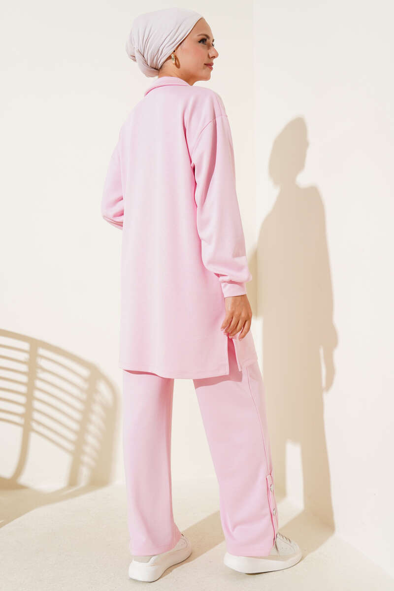 Çıtçıtlı Gömlek Yaka İkili Takım Pembe 62811852